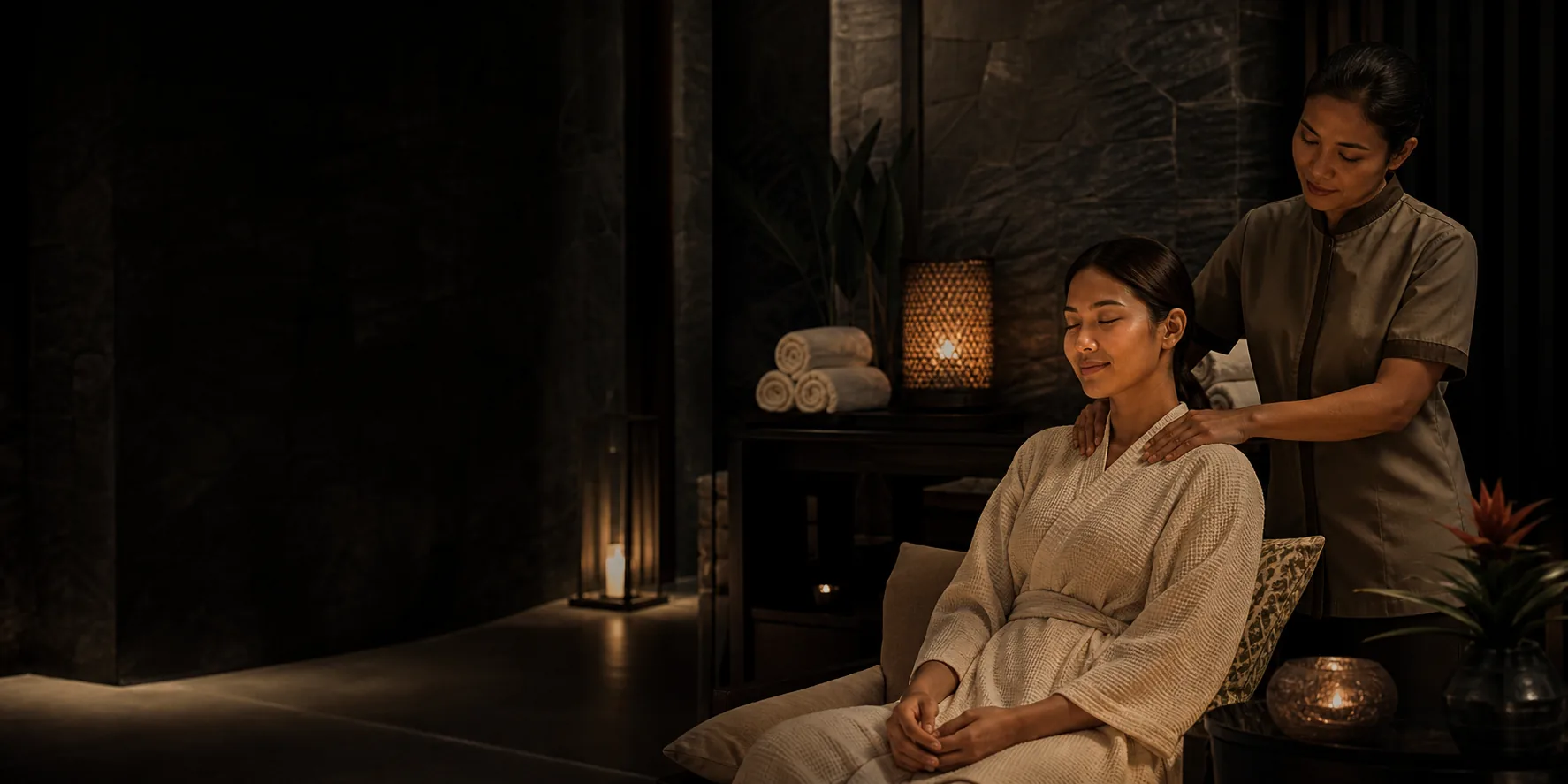 Heaven Local Spa interior overlooking tropical greenery